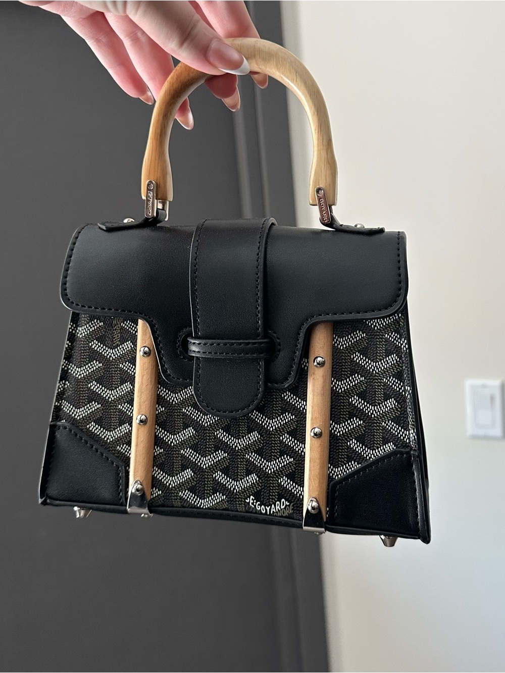 Mini Top Handle Bag with Wood Accents